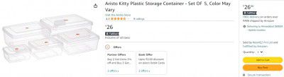 Aristo Kitty Plastic Storage Container - Set Of  5, Color May Vary