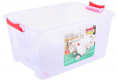 Aristo Plastic 25 L Multipurpose Rectangular Storage and Toy Box with Lid (Transparent, 45.5 x 34 x 26cm)