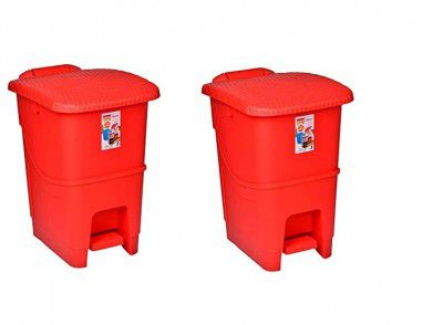 Aristo Plastic Biomedical Waste dustbin with Step-On Pedal 12 LTR Red & Red PACK OF 2
