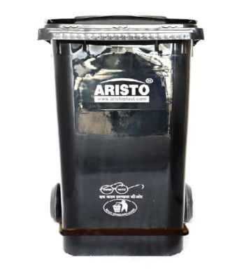 ARISTO Plastic Dustbin With Wheels and Metal Pedal 90 LTR (Black)