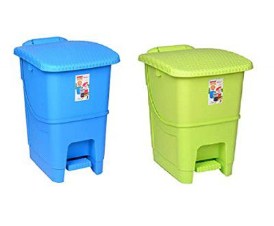ARISTO splash plastic pedal dustbin 25 Ltr (Green/Blue Combo)