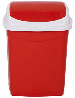 ARISTO Square Plastic Garbage Trash Bucket Dustbin with Swing Lid (28 L, Red), (34.5 x 26.2 x 49.5 cm)