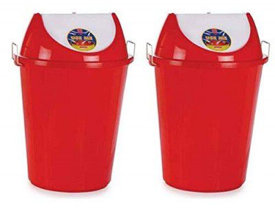 ARISTO Swing Lid Garbage Waste Dustbin with Metal Side Handle 80 ltr RED/RED PACK OF 2