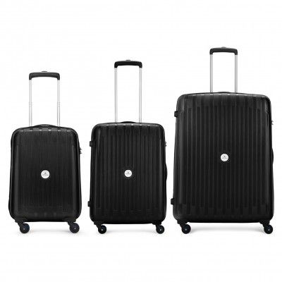 Aristocrat Armstrong 3 Pc Set Cabin 55 Cm(Small) Check-in 66 Cm(Medium) Check-in 75 Cm(Large) 4 Wheels Trolley Bags with Combination lock (Black)