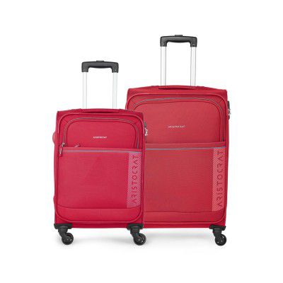 Aristocrat Baleno Set of 2 (Small + Large) Polyester Softsided 4 Wheels Trolleys - Red