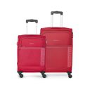Aristocrat Baleno Set of 2 (Small + Large) Polyester Softsided 4 Wheels Trolleys - Red...