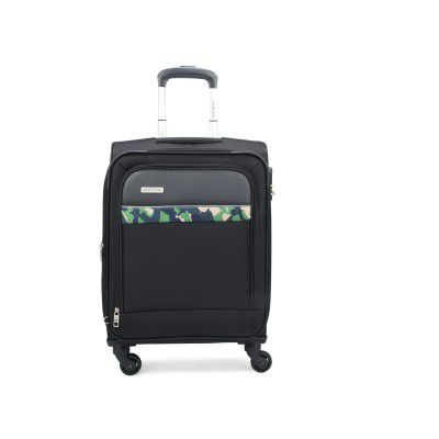 Aristocrat Cabin Commander 55Cms Premium Polyester with PVC Coating Softshell Sided Size 4 Wheels Small Black Inline Suitcase