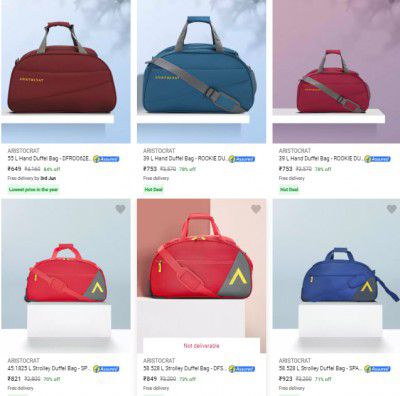 Aristocrat Duffel Bags at Upto 86% off | Start @ 413
