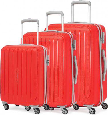 ARISTOCRAT Hard Body Set of 3 Luggage 4 Wheels - Photon 3P Set (Cabin+Medium+Large) - Trolley Bag - Red
