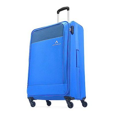 Aristocrat Large Oasis Plus Size Soft Check in Luggage (79 Cm) | Spacious Polyester Trolley with 4 Spinner Wheels and Combination Lock | Dazzling Blue | Unisex| 5 Year Warranty