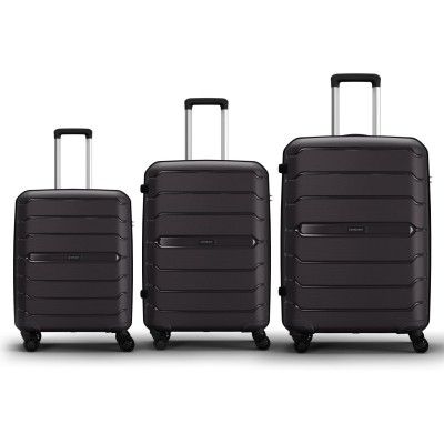 Aristocrat Liberty 8 Wheel Set of 3 Large Size (Check-in), Medium Size (Check-in) & Cabin (Small Size) Hard Case Trolley Bags, Lightweight Polypropylene Luggage, 3-Yr Global Warranty, Saddle Brown