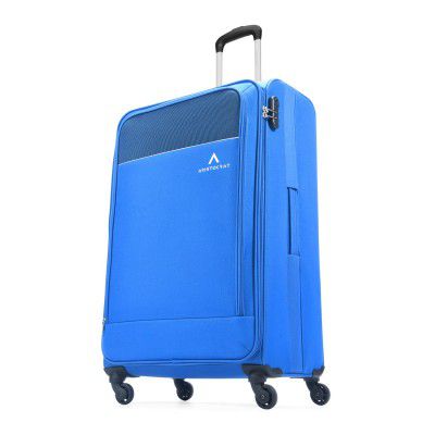 Aristocrat Oasis Plus Large Size Soft Check in Luggage (79 cm) | Spacious Polyester Trolley with 4 Wheels and Combination Lock | Dazzling Blue | Unisex| 5 Year Warranty