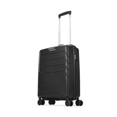 Aristocrat Polycarbonate (PC) Chroma Cabin 55 Cm(Small) 8 Wheels Double Spinner Trolley Bags for Travel Hard Case Luggage, Lightweight Bag, Suitcase with Combination Lock & 7 Years Warranty (Black)