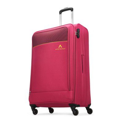 Aristocrat Polyester Oasis Plus Large Size Soft Check in Spinner Luggage (79 Cm) |Dazzling Red|Unisex| 5 Year Warranty