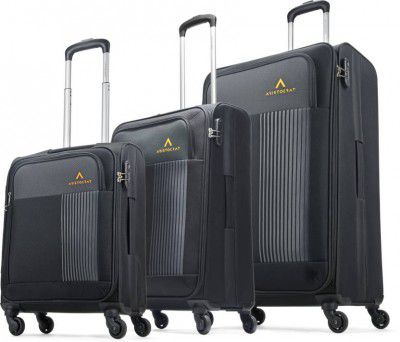 ARISTOCRAT  Soft Body Set of 3 Luggage - AirPlus Polyester Softside, Pack of 3 (55+69+79cm) 4 Spinner Wheel Black Trolley - Black