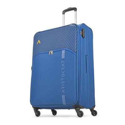 Aristocrat Striker 79Cms Large Soft Sided 4 Spinner Wheels Polyester Dark Blue Trolley