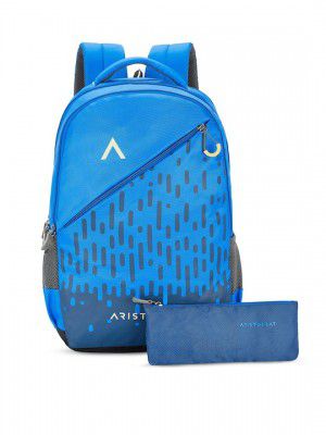 AristocratUnisex Blue & Grey Abstract Printed Backpack With Zip Pouch