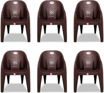 ARLAVYA Mario Model Sofa Arm Chair for Home, Garden Plastic Outdoor Chair (Brown, Set of 6, Pre-assembled)
