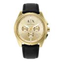 Armani Exchange Mens 43 mm Giacomo Gold Dial Leather Chronograph Watch - AX2861I...