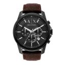Armani Exchange Mens 44 mm Black Dial Leather Chronograph Watch - AX1732I...
