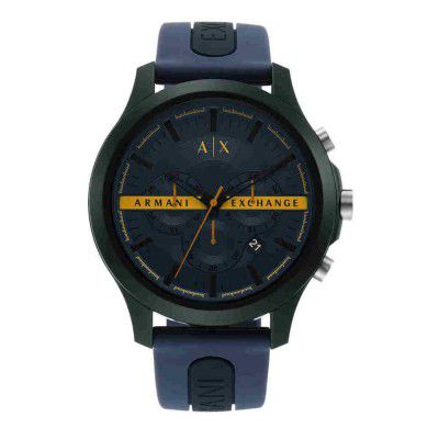 Armani Exchange Mens 46 mm Blue Dial Silicone Chronograph Watch - AX2441I