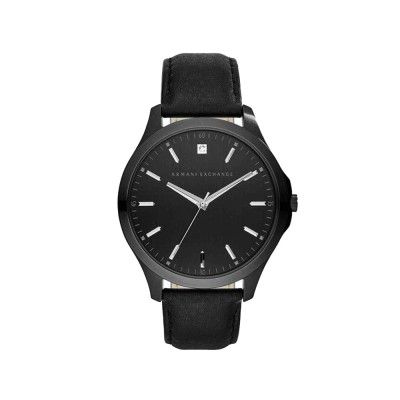 Armani Exchange Mens 46 mm Black Dial Leather Analogue Watch - AX2171I
