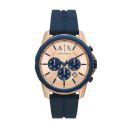 Armani Exchange Mens Banks Rose Gold Dial Silicone Chronograph Watch - AX1730I...