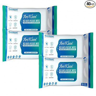 ARO KLEEN Towel Size Large Bed Bath Soft Wet Wipes With Aloe Vera & Glycerine Refreshing Sponge Bath For Adults -Towel Size: 240MM * 320MM (40 Count) PACK OF 4