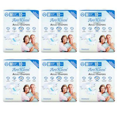 AroKleen (ISI CERTIFIED) Adult Diapers Tape Style | Medium (M) Size, 60 Count, Waist Size (72-102cm | 28\'- 40\' inches) - Pack of 6