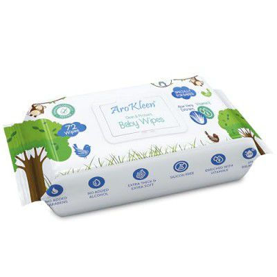 AroKleen Pure Water Soft Cleansing Baby Wipes | 72 Wipe - Pack of 1 | Extra Thick & Moist Wet Wipes for Baby's