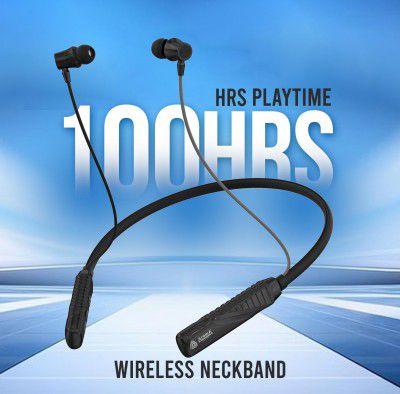 AROMA NB124 Blynk Wireless Neckband – Up to 100H Playtime | ENC | Voice Changer | Fast Charging (Metallic Black)