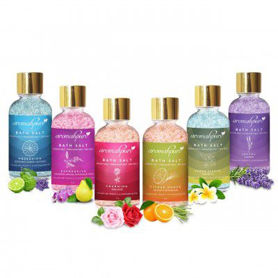 Aromahpure 100% Natural Bath Salt Infused with Essential Oils Pack of 6, 35 Gm Each