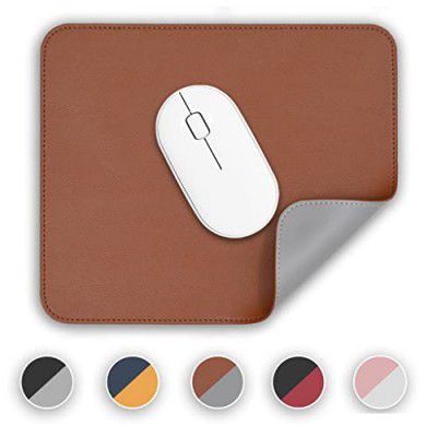 AROPANA Mouse Pad, Reversible Dual Color Vegan Leather MouseMat for Wireless and Wired Mouse Anti Fray with Stitched-Edges for Office and Home (25cm x 21cm - Brown/Grey)