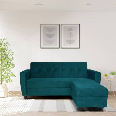 ARRA Remo Three Seater Sofa Ottoman in Green Color Fabric 4 Seater Sofa  (Finish Color - Green, DIY(Do-It-Yourself))