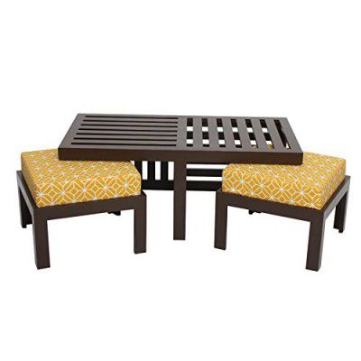 ARRA Trendy Engineered Wood Coffee Table with Two Stool (Matte Finish, Ochre)
