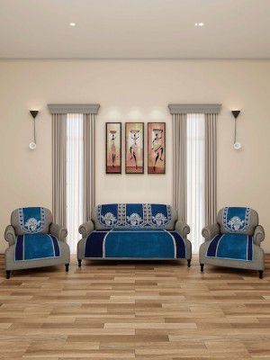Arrabi Blue Floral Woven Design 5 Seater Sofa Covers