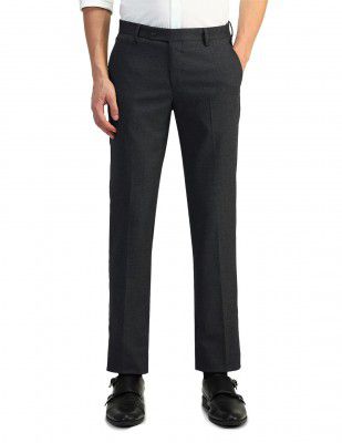 Arrow Men's Grey Textured Mid Rise Polyester Button Tapered Fit Flat Front Slant Pocket Trousers