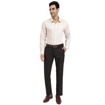 Arrow Men's Mid Rise Solid Tailored Fit Polyester Formal Trouser
