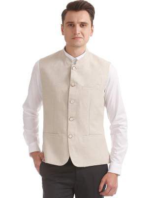 Arrow Slim Fit Cotton Linen Nehru Jacket
