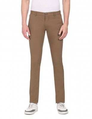 Arrow Sports Mens Slim Pants (ASADTRO2696_Dark Khaki_34)