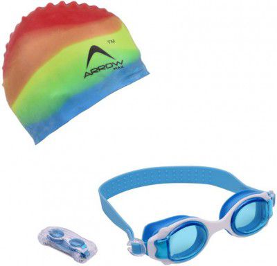 ArrowMax Kids swimming goggle and multicoloured swim cap 100% silicone combo kit set Swimming Kit