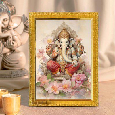 Art Street Lord Ganesha Ji Laminated God Photo Frame Wall Decor (5.8x7.8 Inch)