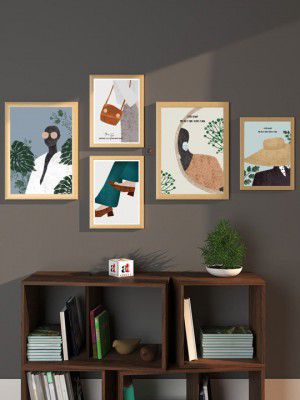 Art Street5 Pcs Green & White 5 Pieces African Lady Printed Framed Wall Art