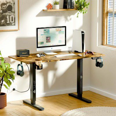ARTIKEL Artidesk Eco Electric Height Adjustable Table for Office Work & Home – Standing Gaming Desk with LED Display, 3 Preset Controller, 80kg Load, <55dB, Cup Holder, Hooks, Cable–Rustic Brown