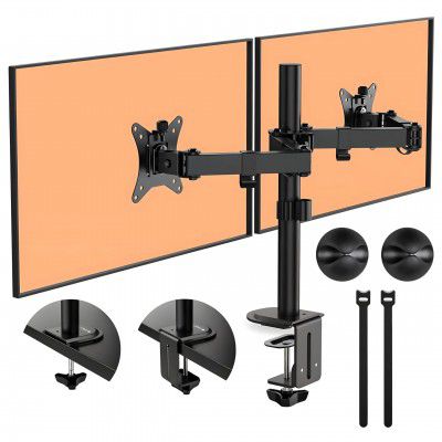 Artikel Double Monitor Desk Mount | Computer Monitor Stand for Screen up to 27" | Table Mounted | Black