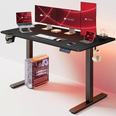ARTIKEL Multi-Purpose Electric Height Adjustable Table DIY|Sit Stand Gaming Desk|80Kg Wt Lift|Cup Holder Headphone Hook Cable Wire Management|Home & Office|110X60Cm Carbon Black