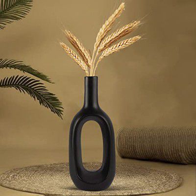 ARTISANS ALLEY Beautiful Home Decor Ceramic Hollow Vase with 2 Free Rattan Balls and 10 wheet Grass Sticks Worth INR 299 (Black)