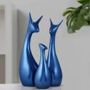 ARTISANS ALLEY Muted Matte Metallic Blue Home Decor Lucky Deer Family Ceramic Figurine (Set of 3, Blue)...