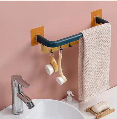 ARTO Plastic Double Layer Towel Rod Holder with Hook | Wall Mounted Hand Towel Rail Hanger for Kitchen, Bathroom, Washroom (Multicolor)