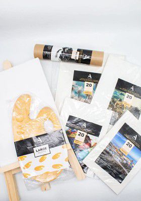 ArtRight Professional Artist Painting Kit - Painting Combo Set with 15pcs Mix Paintbrush, 2ft Easel, A3 & A4 Watercolor and Cartridge Papers, 12x16 Pre-Stretched Canvas and Wooden Palette